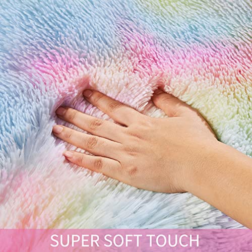 Area Rugs For Bedroom Living Room: 4X6 Super Soft Fluffy Shaggy Plush Fuzzy Rugs Carpet For Kids Girls Baby Nursery Dorm Room Teen Room Decor Rainbow #TOP1