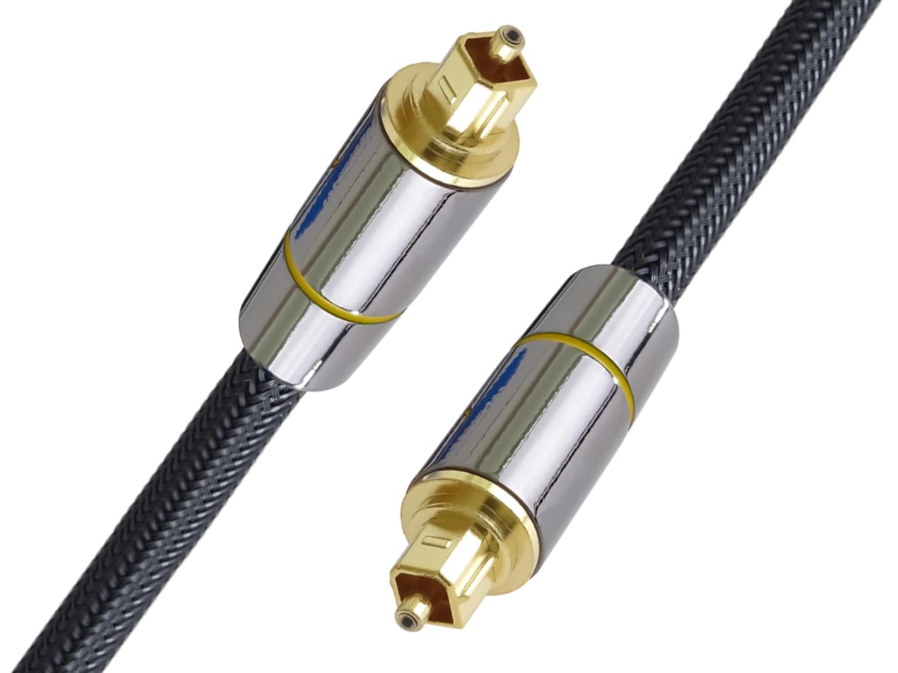 PremiumCord Optyczny Kabel Audio Toslink 0,5 m, Złącze Wtykowe Toslink, Kabel Cyfrowy do Systemu Stereo Hi-Fi Soundable TV, HQ Audio, Metalowa Konstrukcja + Nylon, Kolor Czarny, Złoty