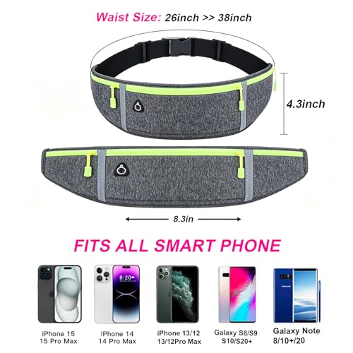 Image of Slim Running Belt for Women Men,Runners Fanny Pack Phone Holder,Money Belt,Running Gear Accessories,with 3 Pockets (Green-flaxen)