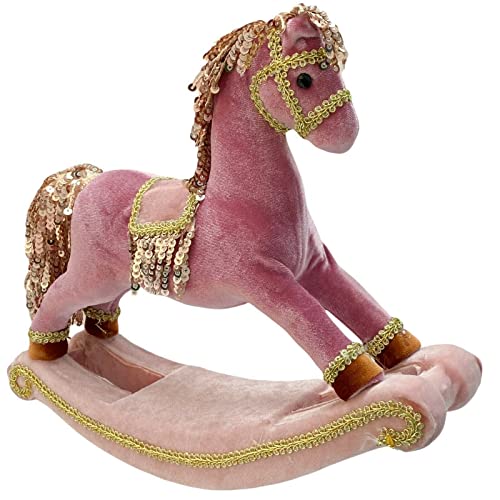 Figura de caballo oscilante de Navidad con lentejuelas de terciopelo rosa Cover