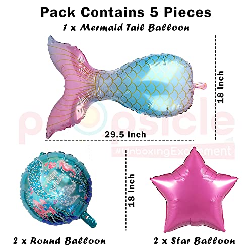 Image of Propsicle Birthday Foil Mermaid Theme Birthday Decoration Balloon Green Pack of 5 Girl Birthday Party Supplies Item