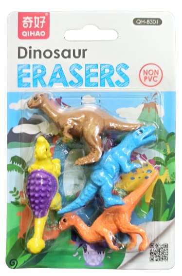 AK Store (Set of 4) 3D Cute Dinosaur Shape Non-PVC Rubber Pencil Erasers, Stationery for Kids School Boys Girls, Birthday Return Gifts