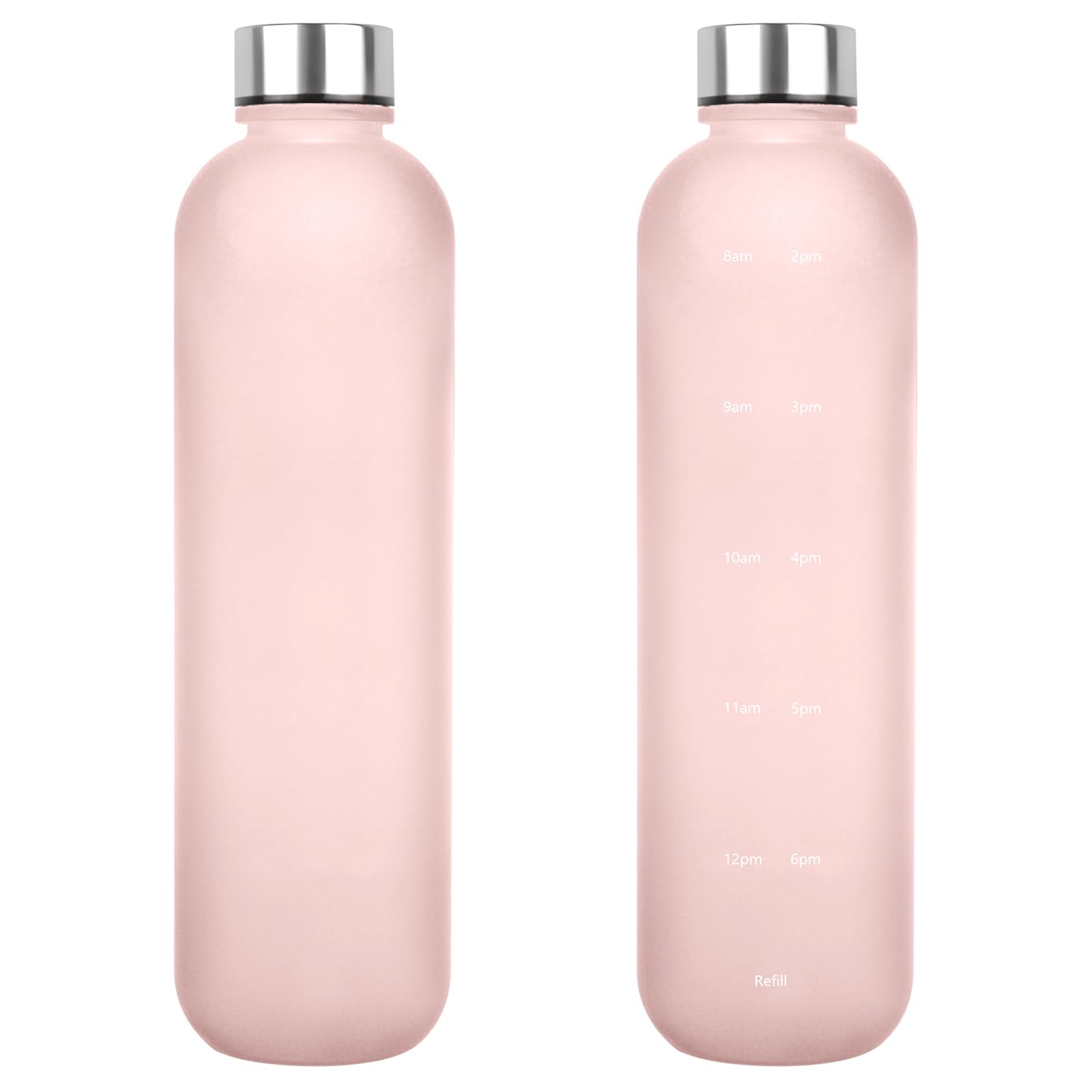 Water Bottle 32 oz, Frosted Style Sports Water Bottles BPA Free Water Bottle With Time Marker,Small mouth Leakproof Water Bottles with Strap for Gym Fitness Hiking Bike Camping (Pink-1)