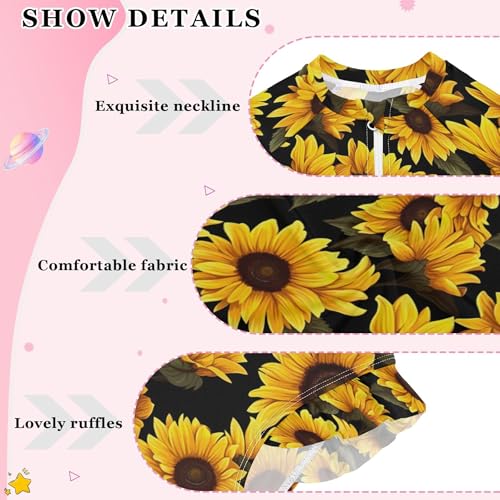 Sunflower Flowers Girls Long Sleeve Rashguard Swimsuit UV Protection One-Piece Swimwear Bathing Suit B04024624