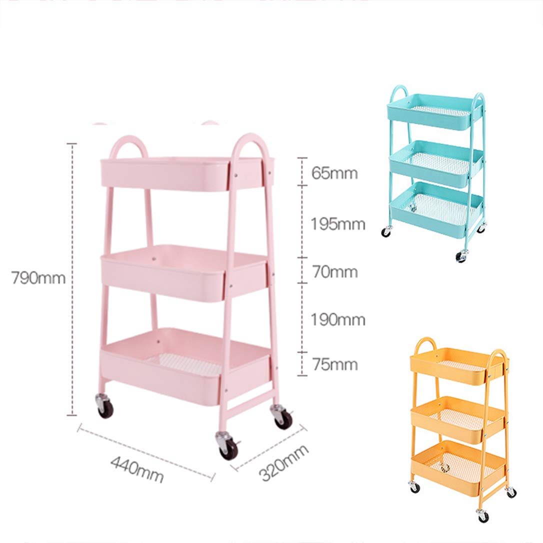 ZYFA Carrello Cucina a 3 Piani Servizio,con Rotelle Bloccabili, Scaffale Portaoggetti Mobile in Acciaio,Carrello Portaoggetti Multiuso, Carrello Salvaspazio, Scaffale Rete Metallica Contenitori