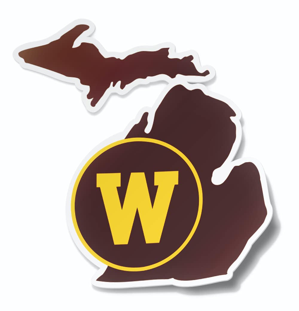 Western Michigan University WMU Broncos Block W Circle Over State of Michigan Brown and Gold Weatherproof Vinyl Sticker Car Decal from Nudge Printing