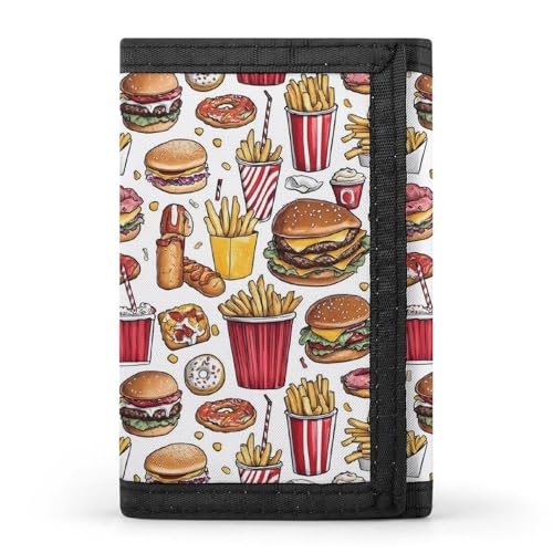 French Fries Hamburger Food Print Wallet for Men, 8 Credit Card Holder Slim Minimalist Front Pocket Small Mens Bifold Wallets
