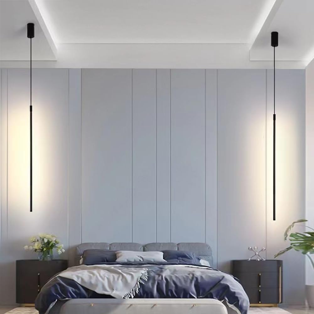 Czarna liniowa lampa wisząca Długa rurka Lampa wisząca Sypialnia Nocna oprawa oświetleniowa Minimalistyczna linia Żyrandol Lampy sufitowe do salonu Biuro Cafe Bar Dekoracja Star of Light