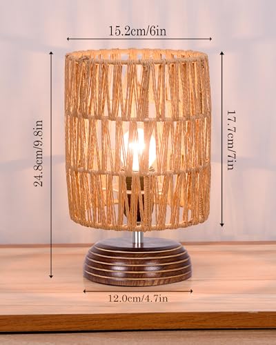 Image of Homesake Natural Weave Rope Table Lamp | Handcrafted Boho Bedside Light with Wooden Base | Warm Ambient Home Decor, Livra Collection, Lighting & Office Decor Light