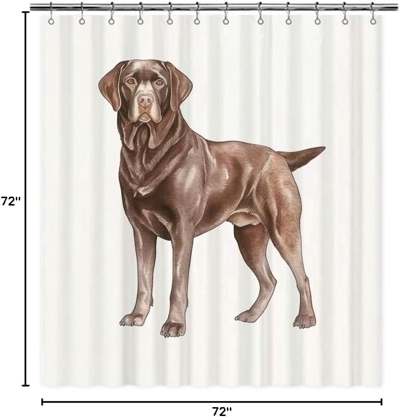 Funny Chocolate Labrador Dog Portrait Shower Curtain Watercolor Animal Pet Puppy Print Bath Curtains for Home Bathroom Decor with 12 Hooks 72x72 Inch