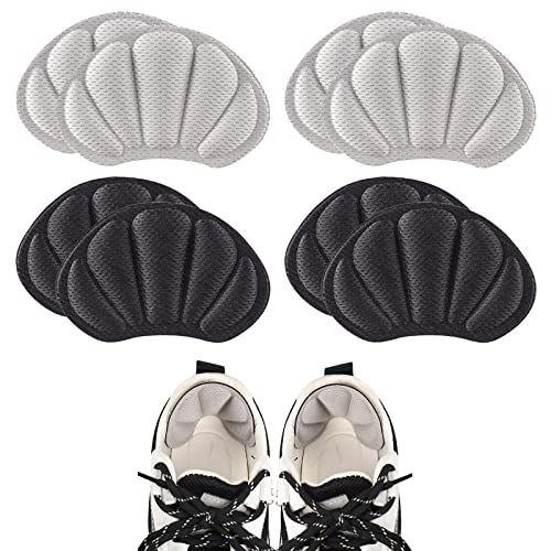 Heel Cushion Inserts 4 Pairs Self-Adhesive Heel Cushion, Heel Grips, Anti-Slip Heel Pads Sport Shoes Heel Blister Protectors for Women and Men(Gray+Black)