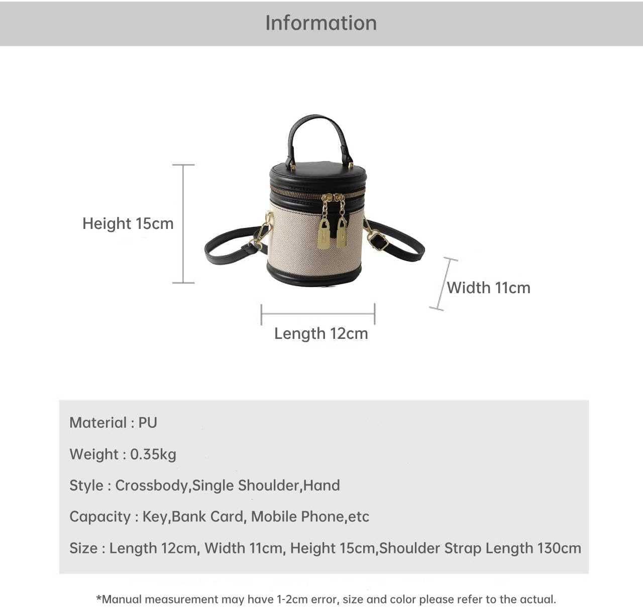 Retro Bucket Bag Color Contrast Cylinder Purse Senior Sense Style Single Shoulder Crossbody Handbag with Zipper