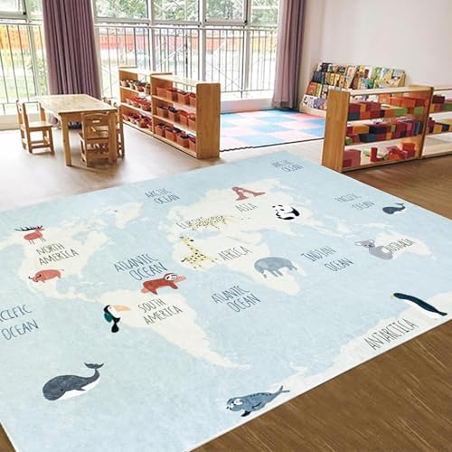 Tapis éducatif bleu clair 150x200 cm lavable en machine pour chambre - 3