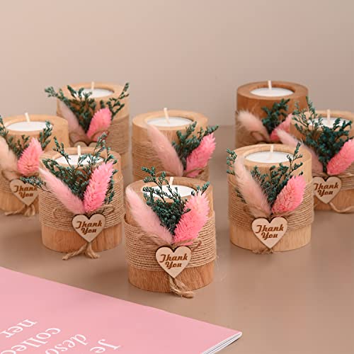 Wedding Favors For Guests, Set Of 8 Baby Shower Baptism Giveaway Gifts For Guests Bulk Wooden Cylinder Tables For Parties Tealight Candles Handmade Candles And Holders Boho Rustic (Natural Color) #TOP4