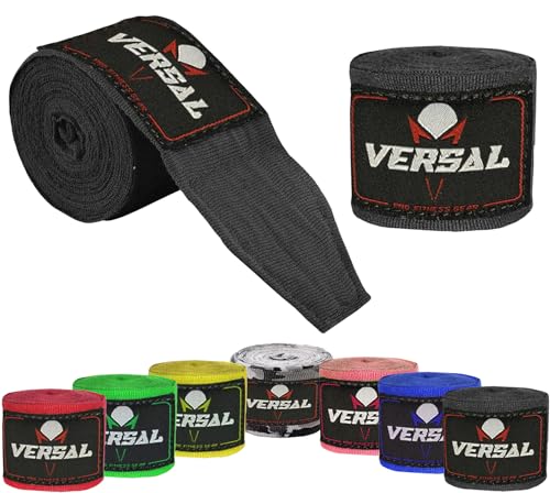 VERSAL Boxing Hand Wraps 4-Meter Inner Gloves Bandages Wrist Support Wraps Under Mitts Knuckle Fist Protector MMA Muay Thai Kickboxing Handwraps for Martial Arts Training Gym Workout (Black)