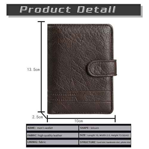 Men wallet brown PU leather vertical button retro multi position loose change case wallet for men2