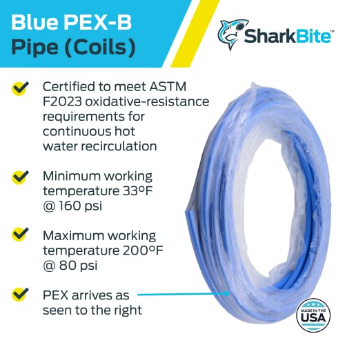 Sharkbite U860B50 Pex Pipe 1/2 Inch, Blue, Flexible Water Pipe, Tubing, Potable Water, Push-To-Connect Plumbing Fittings, 50 Feet Of Coil Piping #TOP3