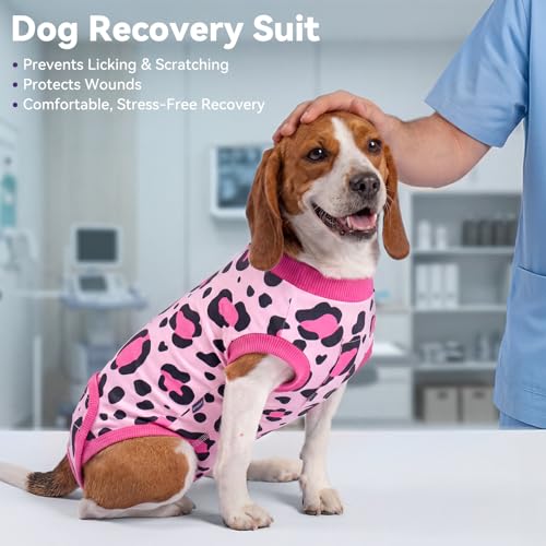 Image of cyeollo Dog Recovery Suit Female, Breathable Surgery Suit for Dogs Female After Spayed, Soft Surgical Body Suit Dog Onesie, E-Collar & Cone Alternative, Anti-Licking Wound Surgery Clothes, Leopard S