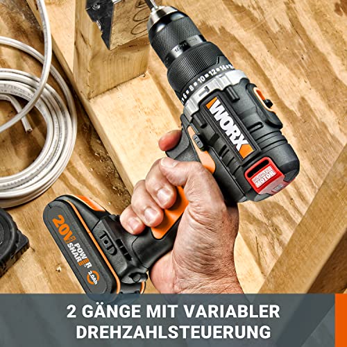 WORX WX373.9 Akku Schlagbohrschrauber – Bürstenloser Akkuschrauber 20V - 60Nm, 2-Gang-Getriebe & LED-Licht - zum Schrauben, Bohren & Schlagbohren – Ohne Akku & Ladegerät