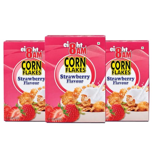 Image of 8:00 AM Corn Flakes Strawberry 300 Gram (Pack Of 3), Golden Corns & Strawberry, No Cholesterol, Trans Fat, Artificial Additives, Iron & Calcium, Crunchy & Nutritious Breakfast Cereal