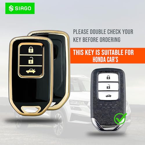 Image of SIAGO SIA358 TPU Key Cover and Metal Keychain Compatible for Honda City, Civic, Jazz, Amaze, CR-V, BR-v, WR-V with 3 Button Smart Key (Black Pack of 1)