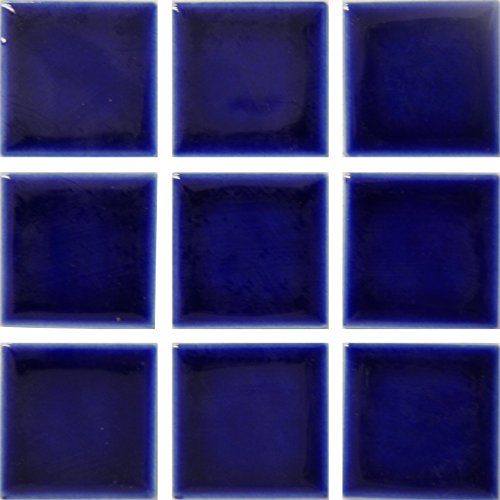 Fujiwa Porcelain Swimming Pool Waterline Tile - CEL-293 COBALT BLUE 2  X 2  1 .08 SQ FT Sheet, Pack of 2,