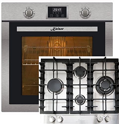 Kaiser Kit four EH 6323+KG 6364 - Autarque en acier inoxydable autonettoyant, tournebroche, four électrique + cuisinière à gaz, 60 cm, acier inoxydable (Inox), 3,8 kw...