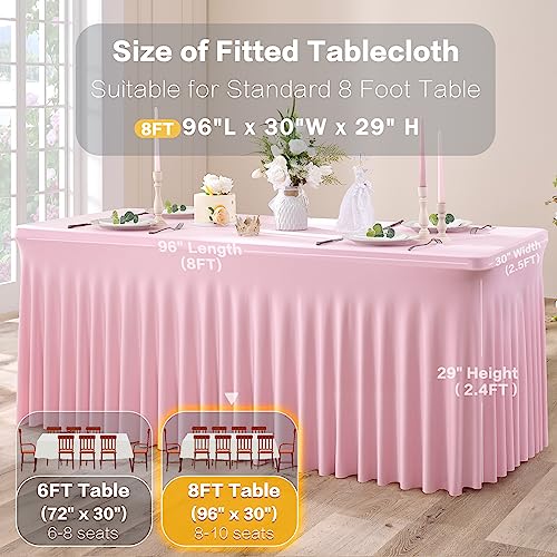 Image of 3pk Baby Pink Spandex Tablecloths for 8 Foot Rectangle Tables, Stretchy Table Cloths 8FT Pink Fitted Table Cover Desk Skirt for Wedding Party Birthday Banquet Baby Shower