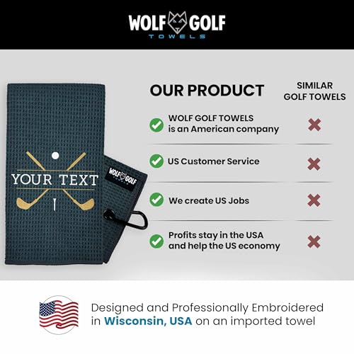Image of Wolf Golf Towels Custom Golf Towel | Personalized Golf Accessories for Men & Women | Add Your Text with Choice of Font and Thread Color