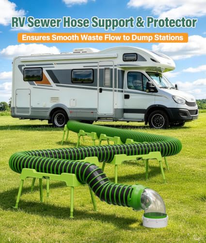 Image of RV Sewer Hose Support, 15FT Heavy-Duty Camper Waste Hose Holder with 7 Foldable Sections, Adjustable & Stable Waste Drainage Support with Strap, Stackable & Weather-Resistant, Green (Patent Pending)