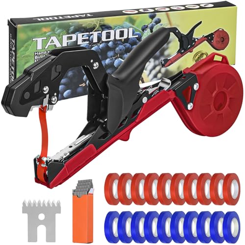 RUKHOOL Upgraded Plant Tying Machine Gun to Tie Up Vine Tomatoes and Grapes Quickly Garden Tape Tool for Gardeners Farmers with SK5 Blade Replacement Garden Tapes and Staples