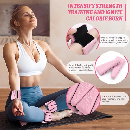 Image of BECOJADDE Ankle Weights Set of 2 (1 lb /2 lb /3 lb Each) Adjustable Wrist Weights for Women Men Wearable Arm Leg Weight for Pilates, Running, Walking, Workout, Yoga
