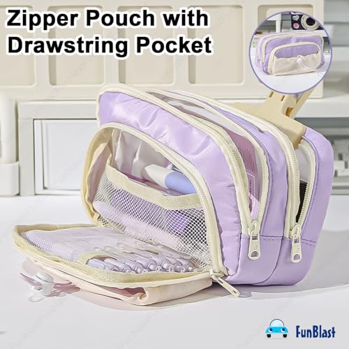 Image of FunBlast Pencil Pouch for Girls, Cute Pencil Case with Multiple Compartments, Aesthetic Stationery Organizer with Drawstring Pocket, Large Capacity Pouch for School, Return Gift for Kids (Purple)