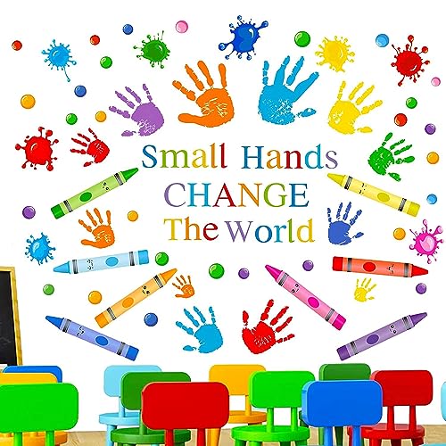 Image of Colorful Inspirational Quotes Wall Decals Watercolor Paint Splatter Wall Decals Motivational Saying Wall Stickers Handprint Crayon Wall Stickers for Kids Classroom Nursery Playroom Daycare Decor