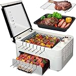 Indoor BBQ Kabob Skewers Grill,Smokeless Auto 360° Rotating Electric Barbecue Skewers Rotisserie,3 In 1 Indoor Electric Tabletop Grill with Removable Lid,Dual Zone Cooking