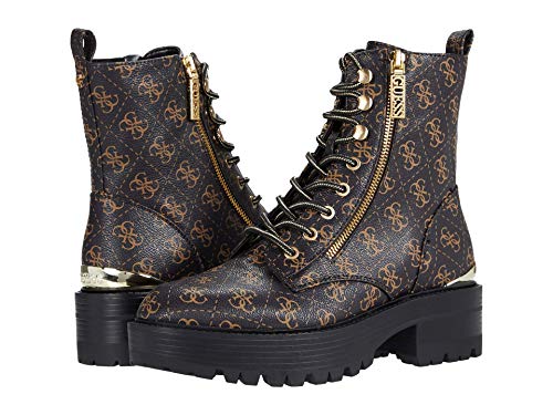 GUESS Women's Fearne Combat Boot, Brown, 9.5