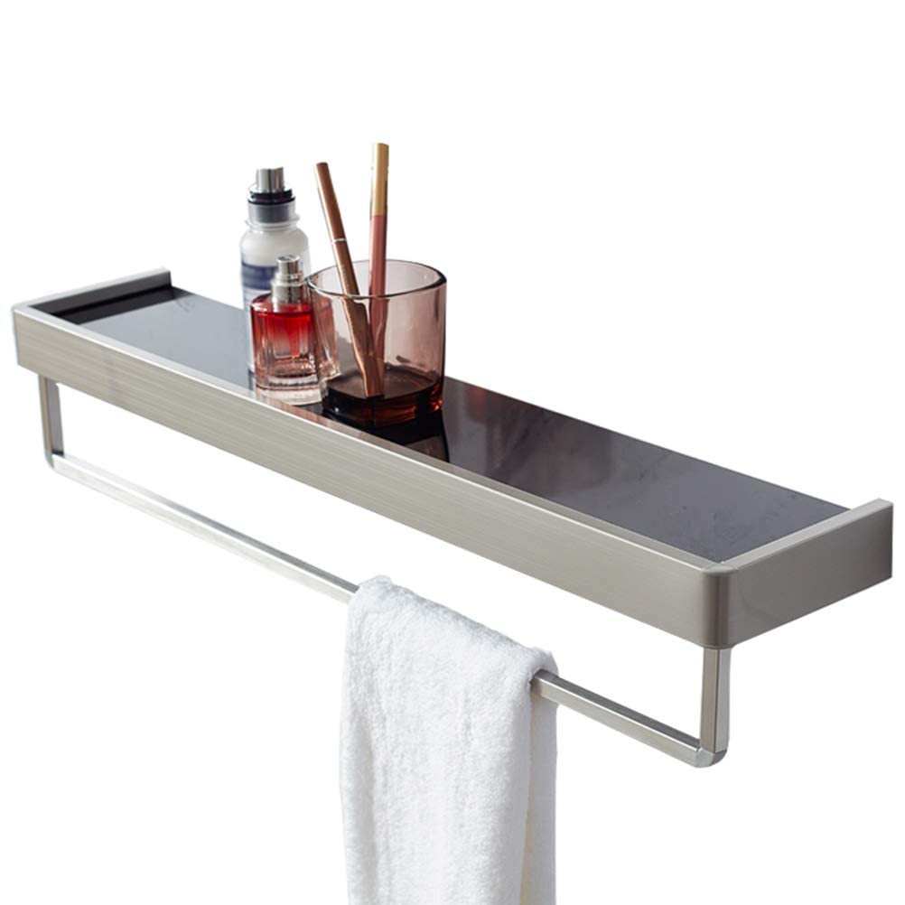 ESNY Mensola per Bagno in Vetro per Lavabo Resistente, Mensole per Doccia in Vetro Temperato Montaggio a Parete con Viti Portasciugamani, Contenitore per Doccia 30/4 Silver-60cm
