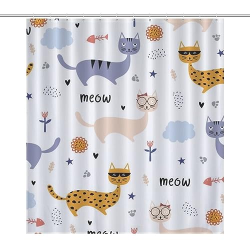 Image of PEKMAR Cat Shower Curtain Waterproof Design and Polyester, Quick-Drying Bathtubs Bathroom Decor Accessories 66x72Inchi168x183cmi‰