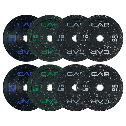 CAP Barbell Economy - Speckled Olympic Bumper Plate Set with Color Logo, Black, 190 lbs Set CAP Barbell Economy - Speckled Olympic Bumper Plate Set with Color Logo, Black, 190 lbs Set