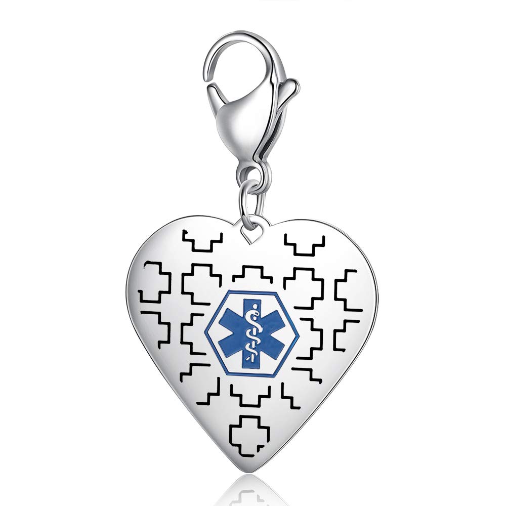 Glooraca Personalised Medical Tags keyring Medical Alert keyring Medical Emergency Tag Keychain for Men Women Personal Alert ID Information Heart Pendant Keyring