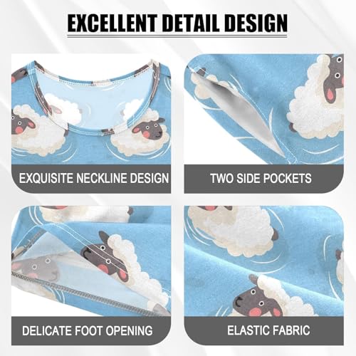 ALAZA Sheep Swimming Blue Pajamas Short Sleeve 2 Piece Sleepwear Top and Bottom Pajama Set Unisex4