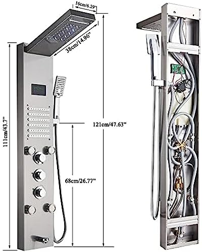Sistema de ducha, panel de ducha LED de acero inoxidable, torre de lluvia, sistema de boquillas de masaje de cascada, columna de ducha mezcladora - Negro 9001, Níquel cepillado 8013 (Negro 8011) (Níquel cepillado 8004) miniatura 6