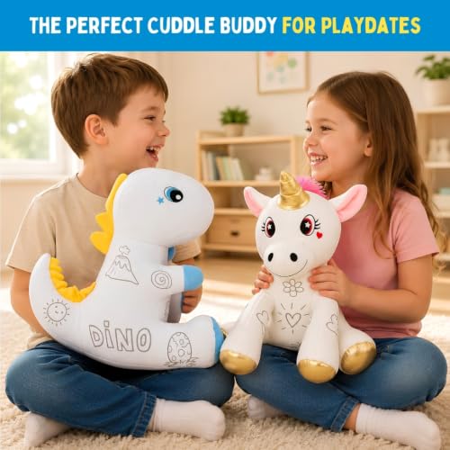 Image of PepPlay Redoobles Doodle Dinosaur- Color, Wash & Reuse Plush Toy for Kids 3-8 Years 4 Non-Toxic Washable Markers Screen-Free Travel & Bath-Safe Soft Toy Made in India Gift for Boys
