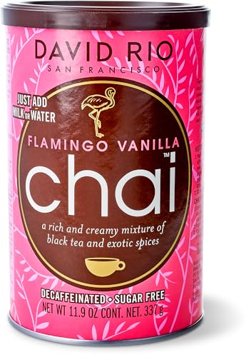 David Rio Flamingo Vanilla Chai I 337g Dose I zuckerreduzierter entkoffeinierter Chai Latte mit schwarzem Tee Vanille Zimt & Kardamom
