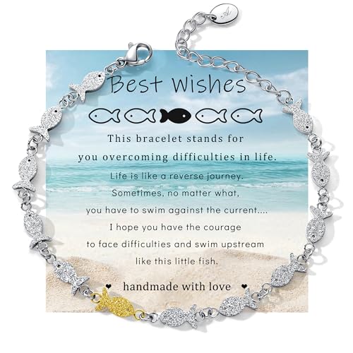 Inspirational Gifts for Women Men,Swimming Against The Current,Through The Waves of Life,Encouragement Bracelet for Best Friends Mom Daughter Sister,Spiritual Faith Gift for Birthday Christmas