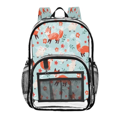 Clear Backpack for School Fox Pattern Transparent Bookbag for Girls See Through PVC Boy Backpacks