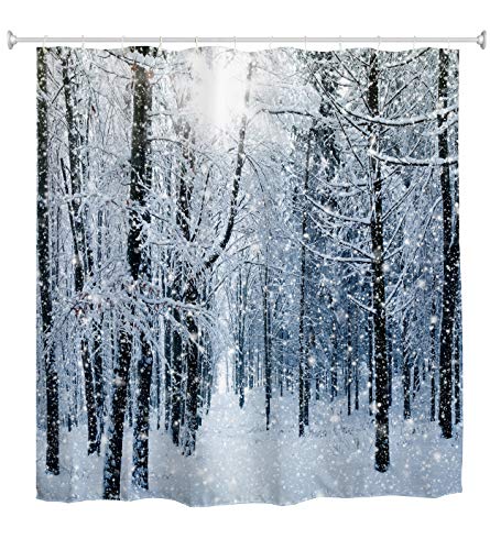 goodbath Forest Shower Curtain, Winter Snow Trees Waterproof Mildew Resistant Fabric Bathroom Shower Curtains, 72 x 72 Inch