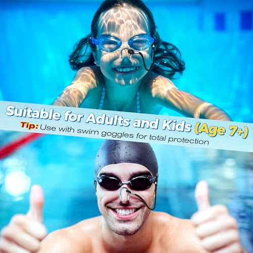 Dunkive 2 Set Swimming Nose Clips, Nose Plugs for Swimming with Cord and Organizer, Waterproof Silicone Swim Nose Plugs for Kids (Age 7+) and Adults, Nose Clamp Swimming Nose Clip with Strap