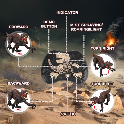 Juguete Dinosaurio Teledirigido, 2.4GHz RC Dino Robots con Rociar, Rugido y Luz, Caminar, Radiocontrol Animales Recargable Interactivo Dragon Juegos Educativo Regalo para Niños Niñas 5 6 7 8 9+ Años - imagen 6