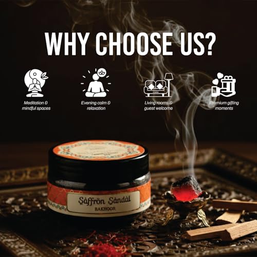Image of Devdarshan Saffron Sandal Bakhoor (50g) Pack of 1| Premium Long-Lasting Oriental Aroma | Natural Resin for Home Fragrance, Meditation & Relaxation | Luxurious Scented Bakhoor